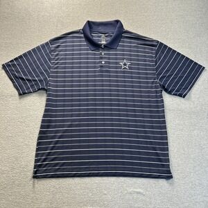 Dallas Cowboys Authentic Apparel Polo Shirt Mens XL Navy Striped Performance NFL